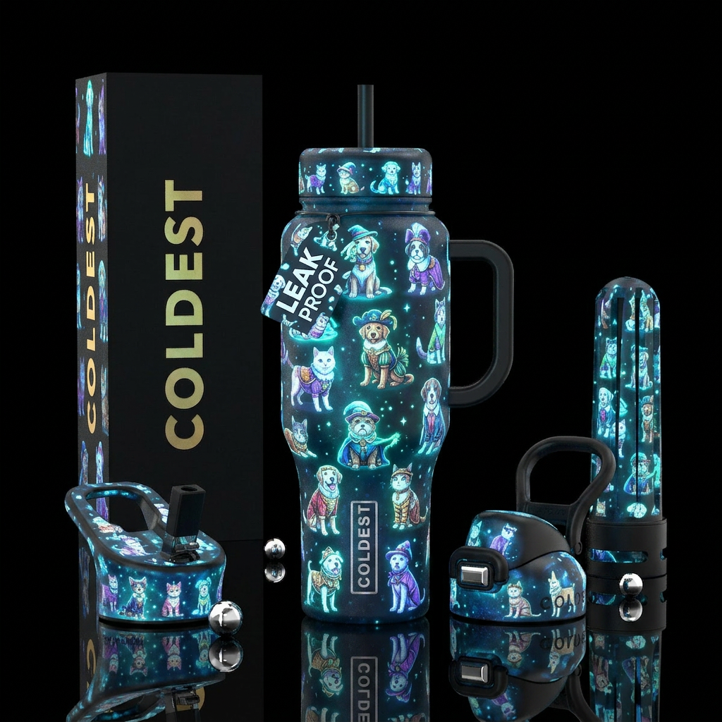 pets in costume, glows water bottle design
