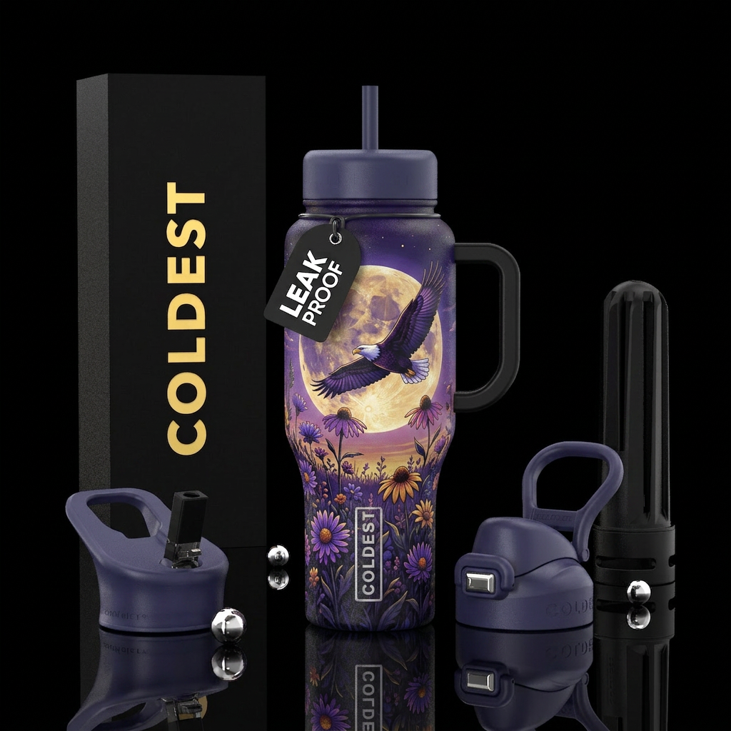 eagle, harvest moon, dreamy, wildflowers, twilight... water bottle design