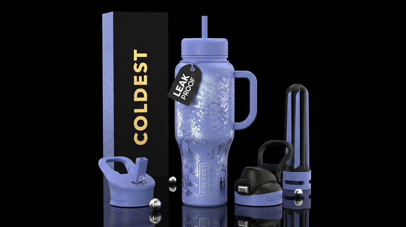 moonlit, cherry blossom, renaissance fair, periwin... water bottle design