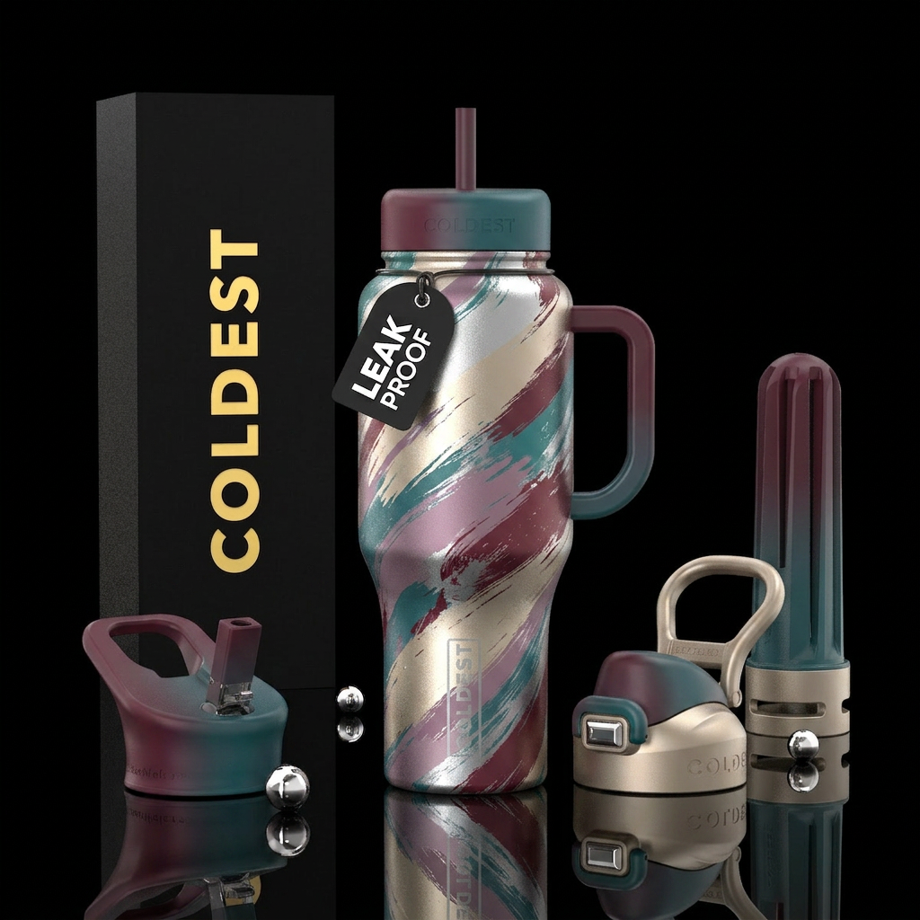 brush stroke, silver, champagne, mauve, teal, maro... water bottle design