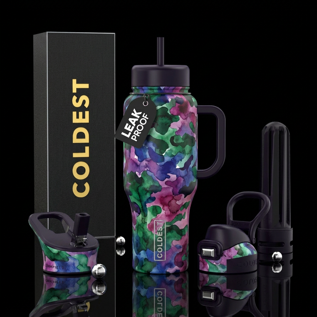 camouflage, watercolor, enchanted water bottle design