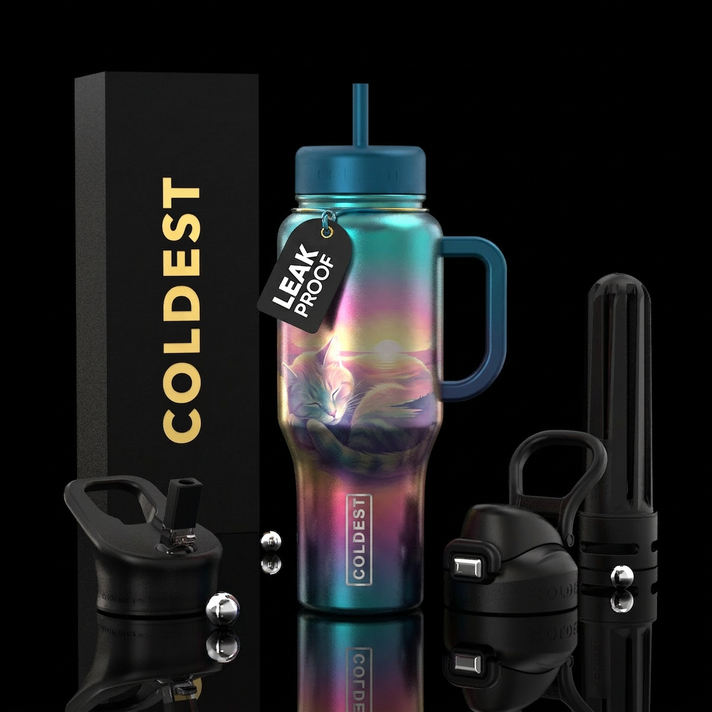 cat, ombre, peaceful water bottle design