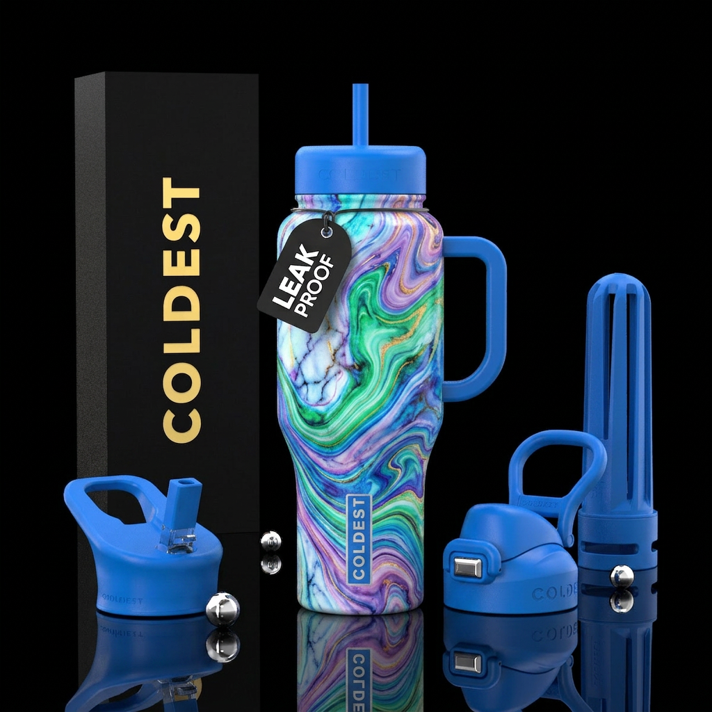 marble, whimsical, waves water bottle design
