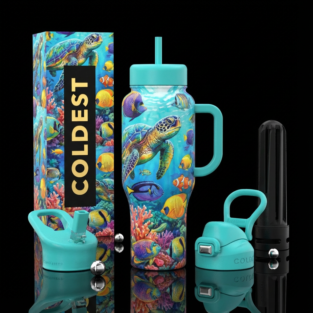 Sea turtles and fish water bottle design