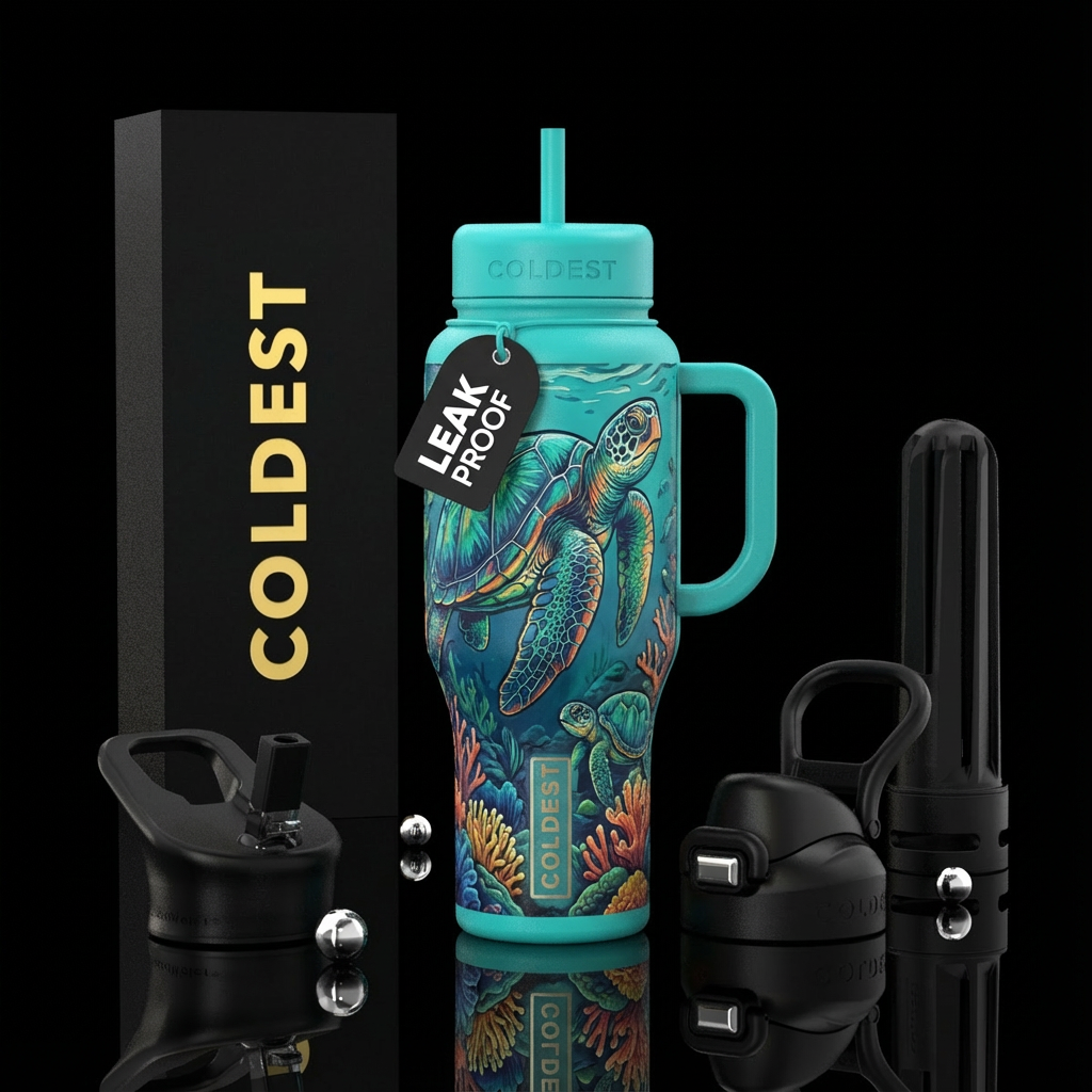 Engraved sea turtles water bottle design