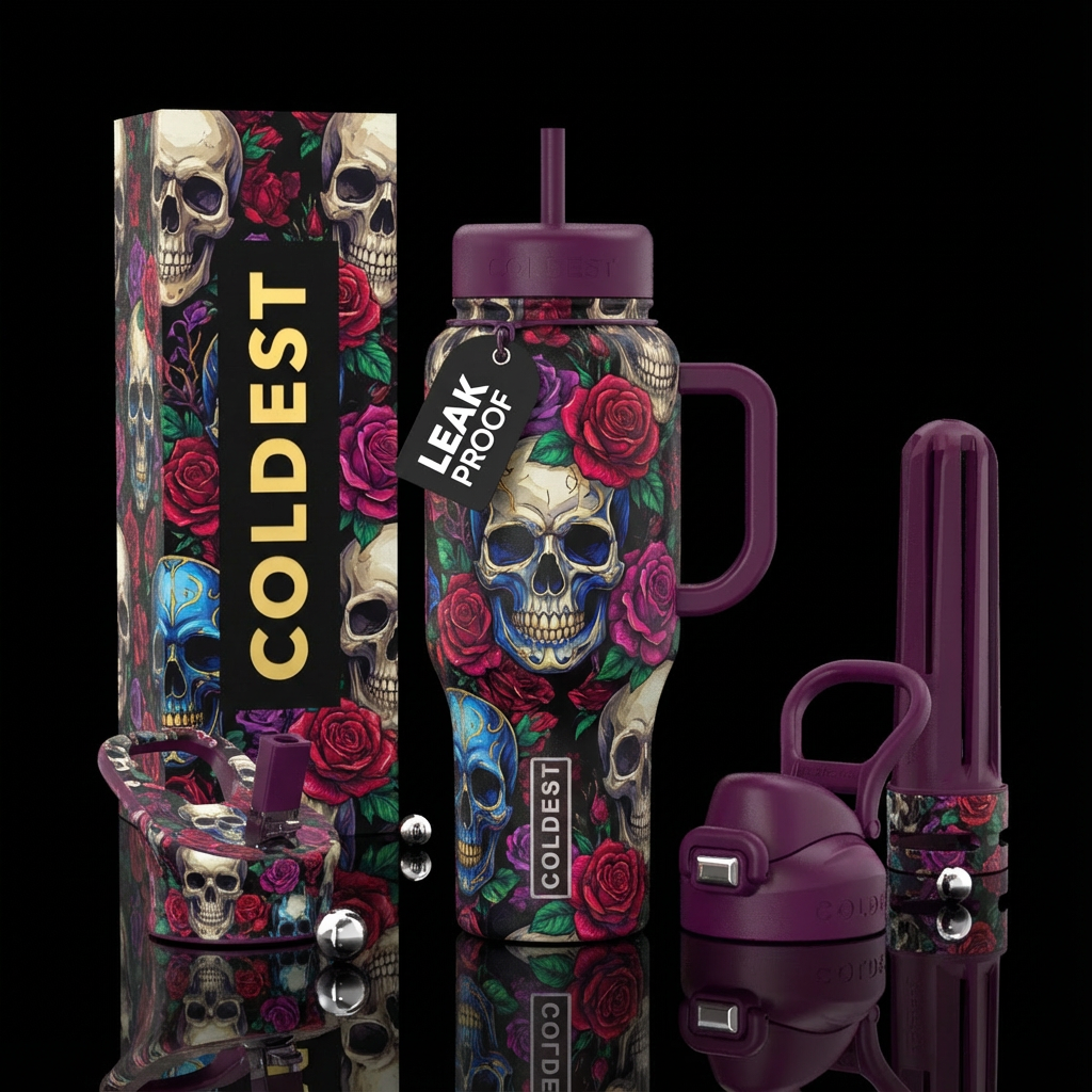 skulls and roses water bottle design