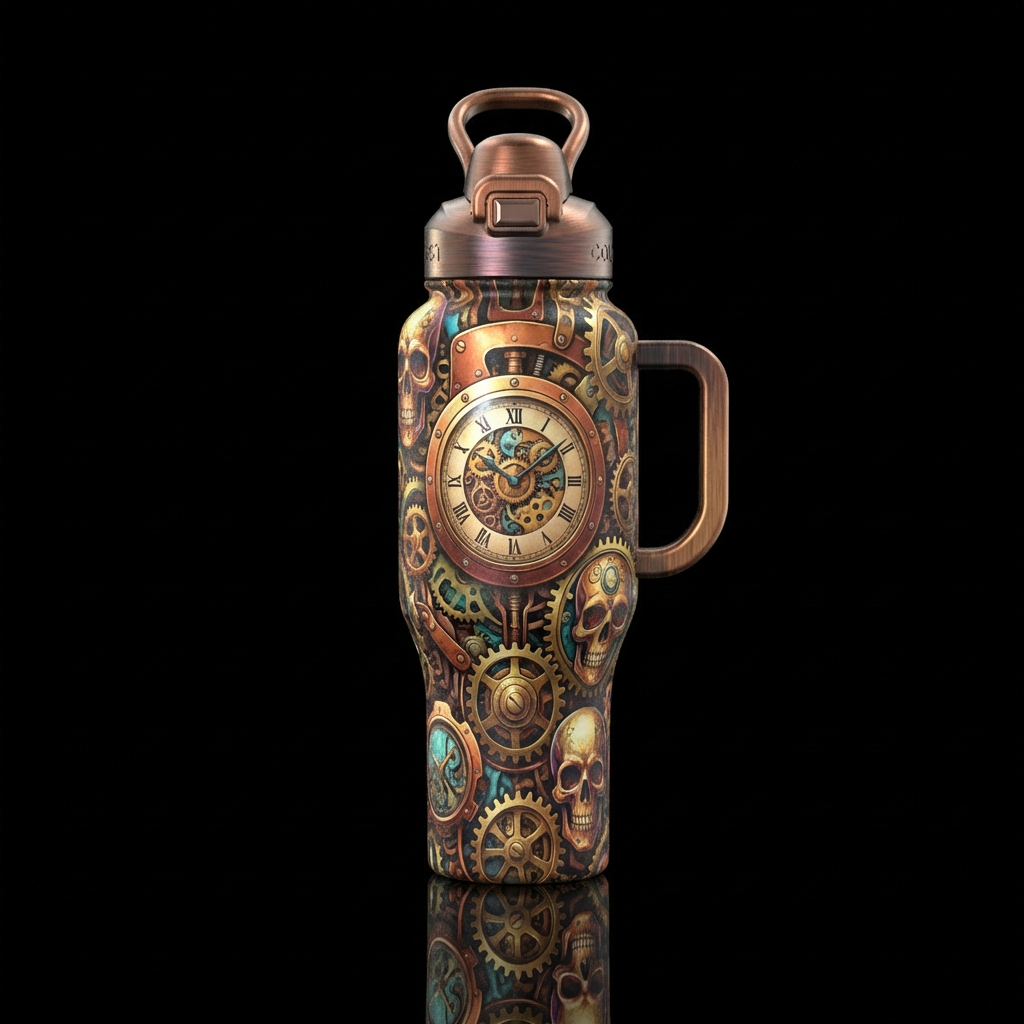 Steampunk skulls water bottle design