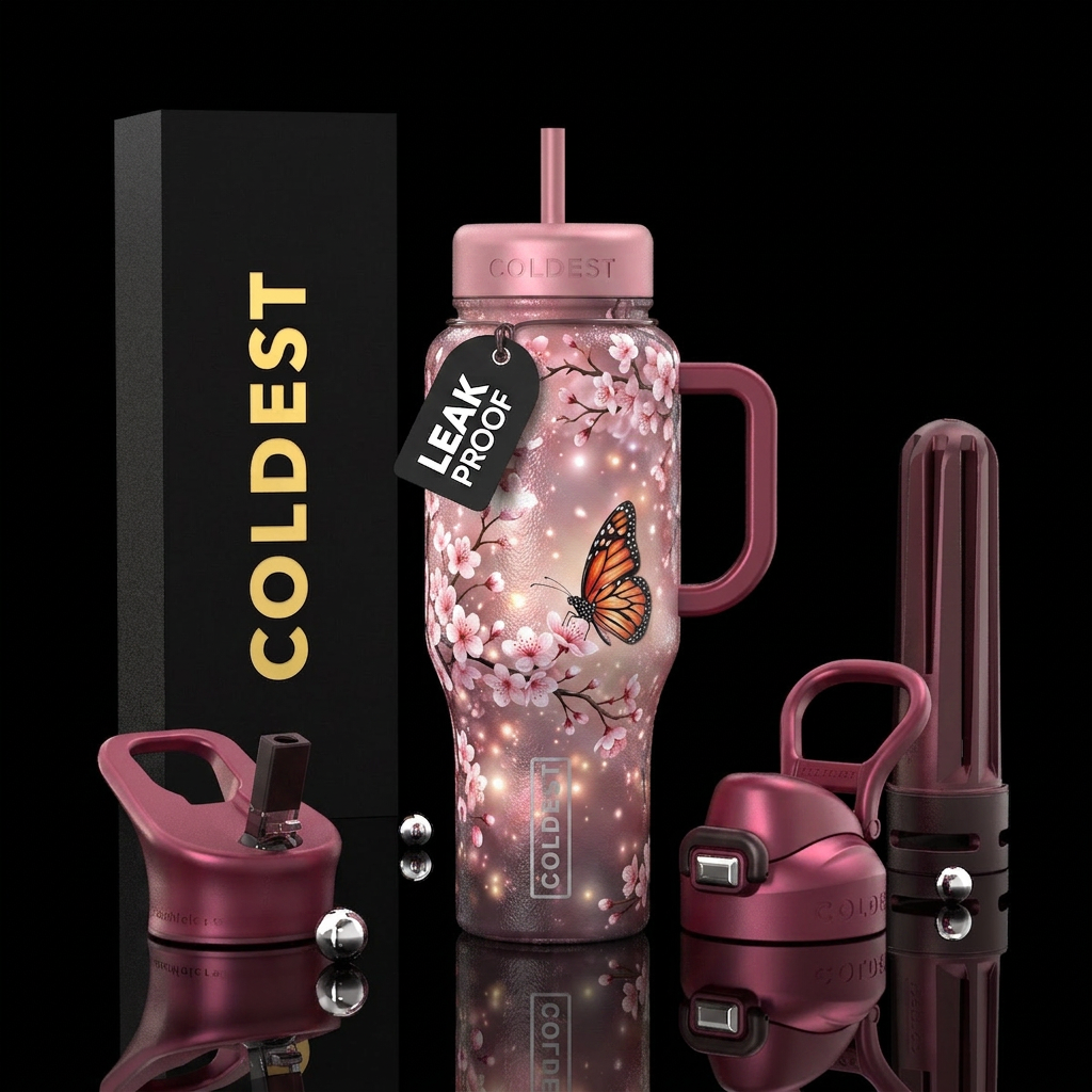 cherry blossom season, magical, butterfly water bottle design