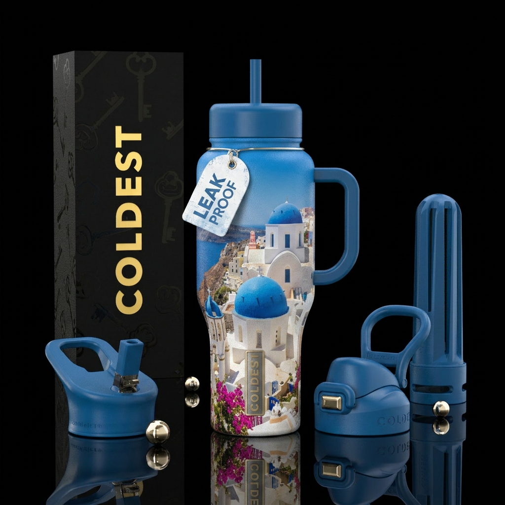 Santorini Greece water bottle design