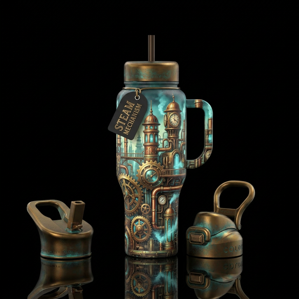 steampunk city water bottle design