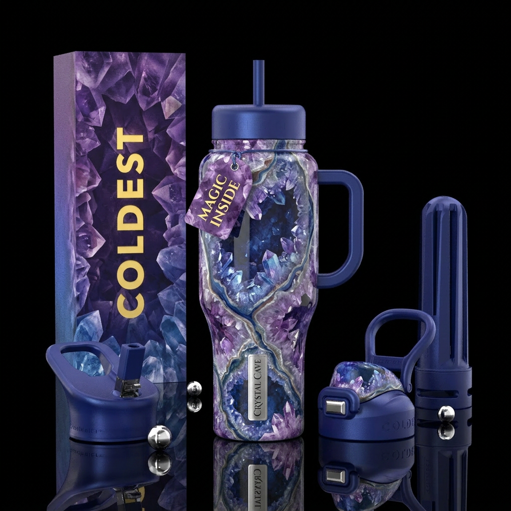 crystal cave, fantasy water bottle design