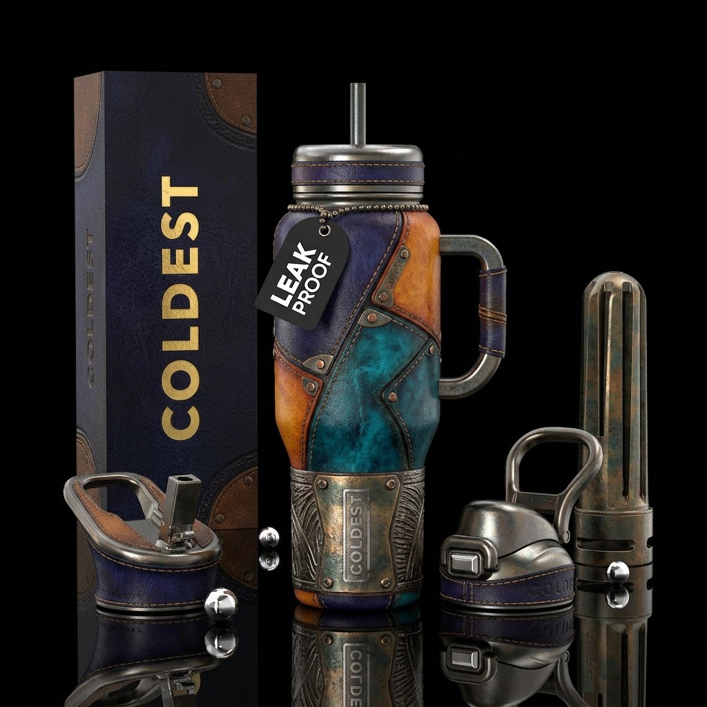 leather, heavy metal water bottle design