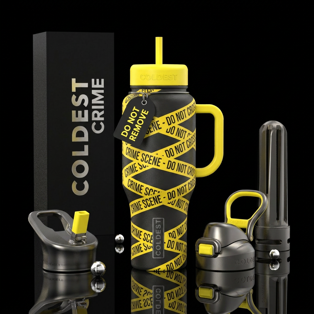 Crime scene tape water bottle design