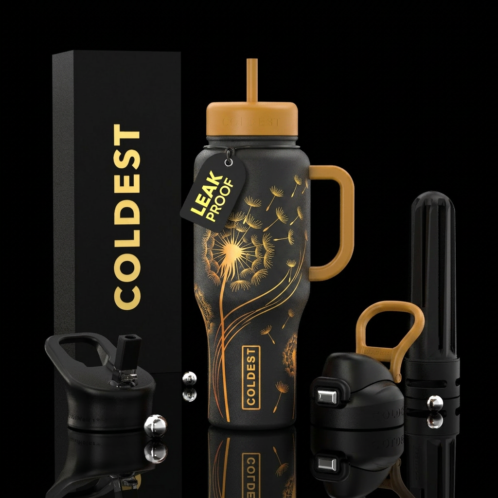 Dandelion slowing in the breeze water bottle design