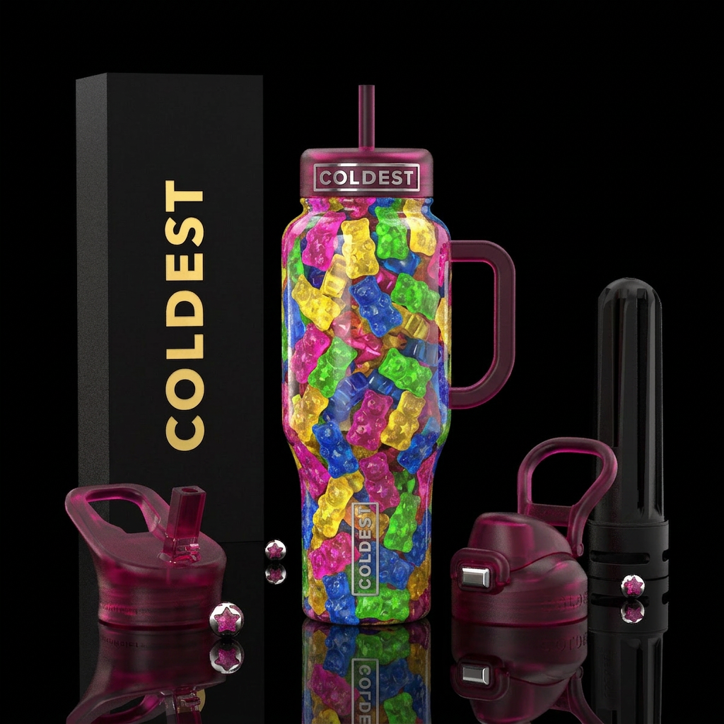 Rockstar gummy bears water bottle design