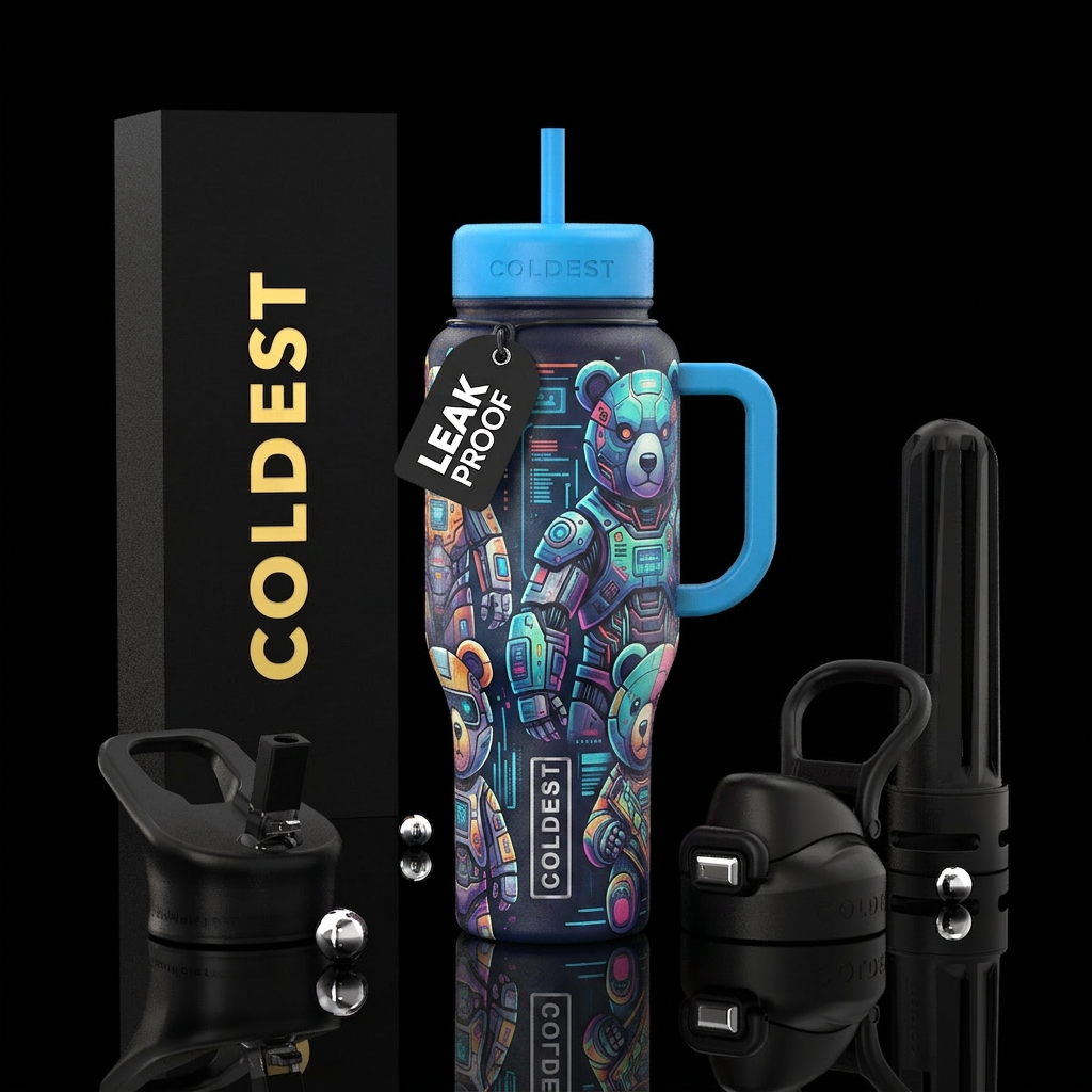 Techno bears water bottle design