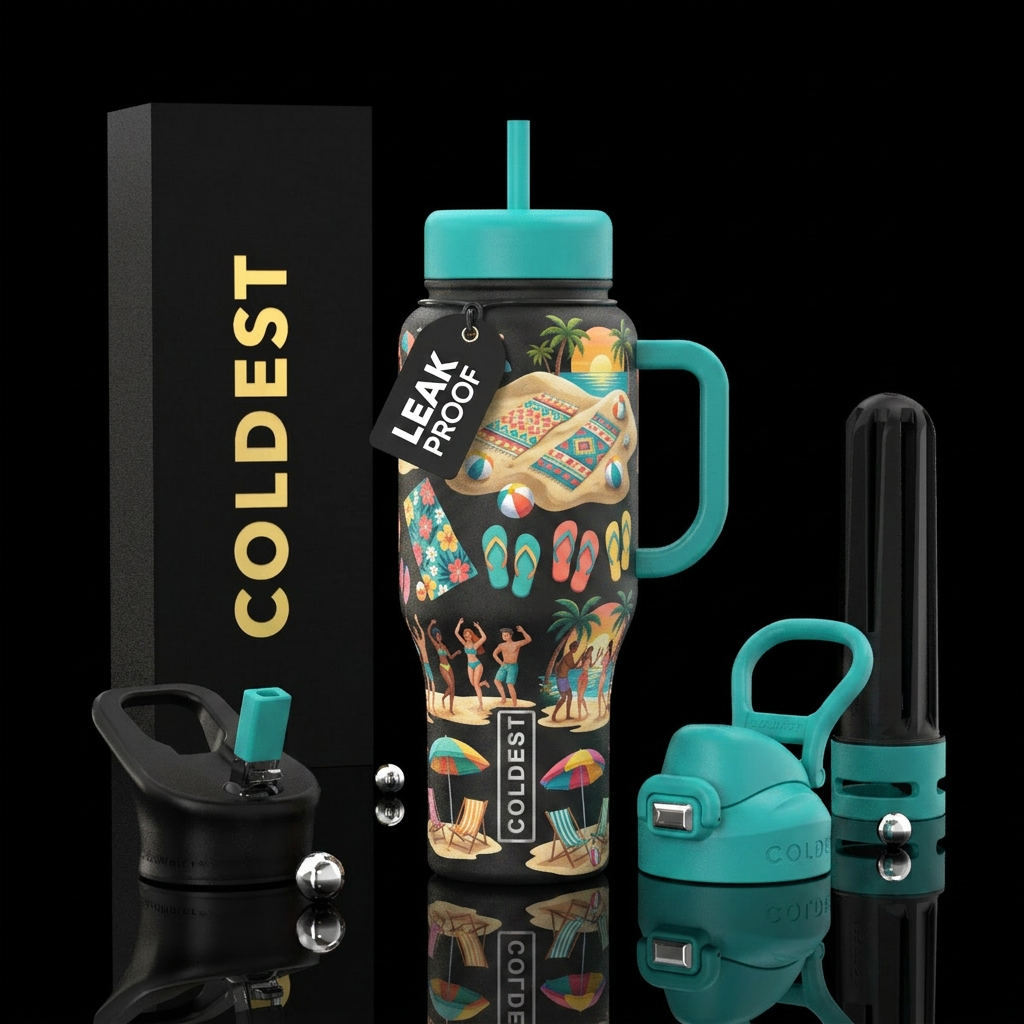 Beach party water bottle design