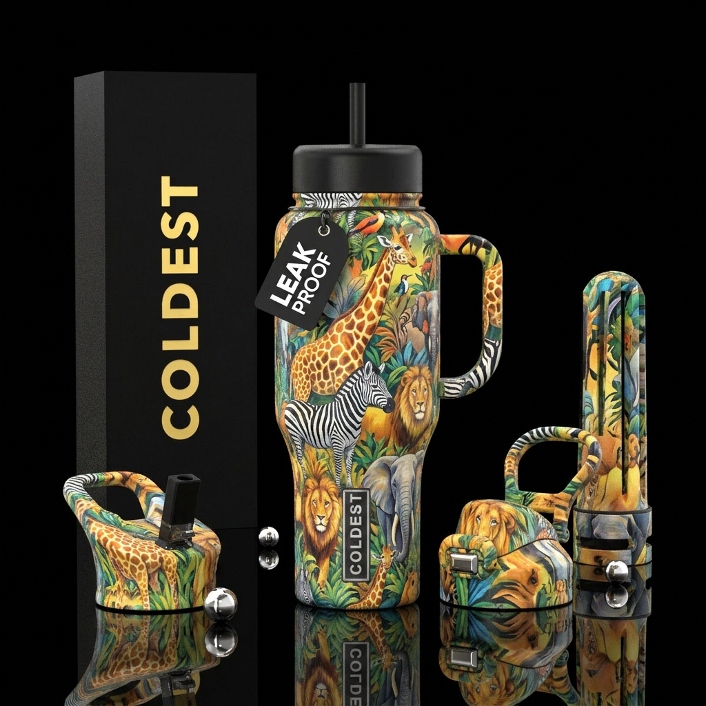 Safari print water bottle design