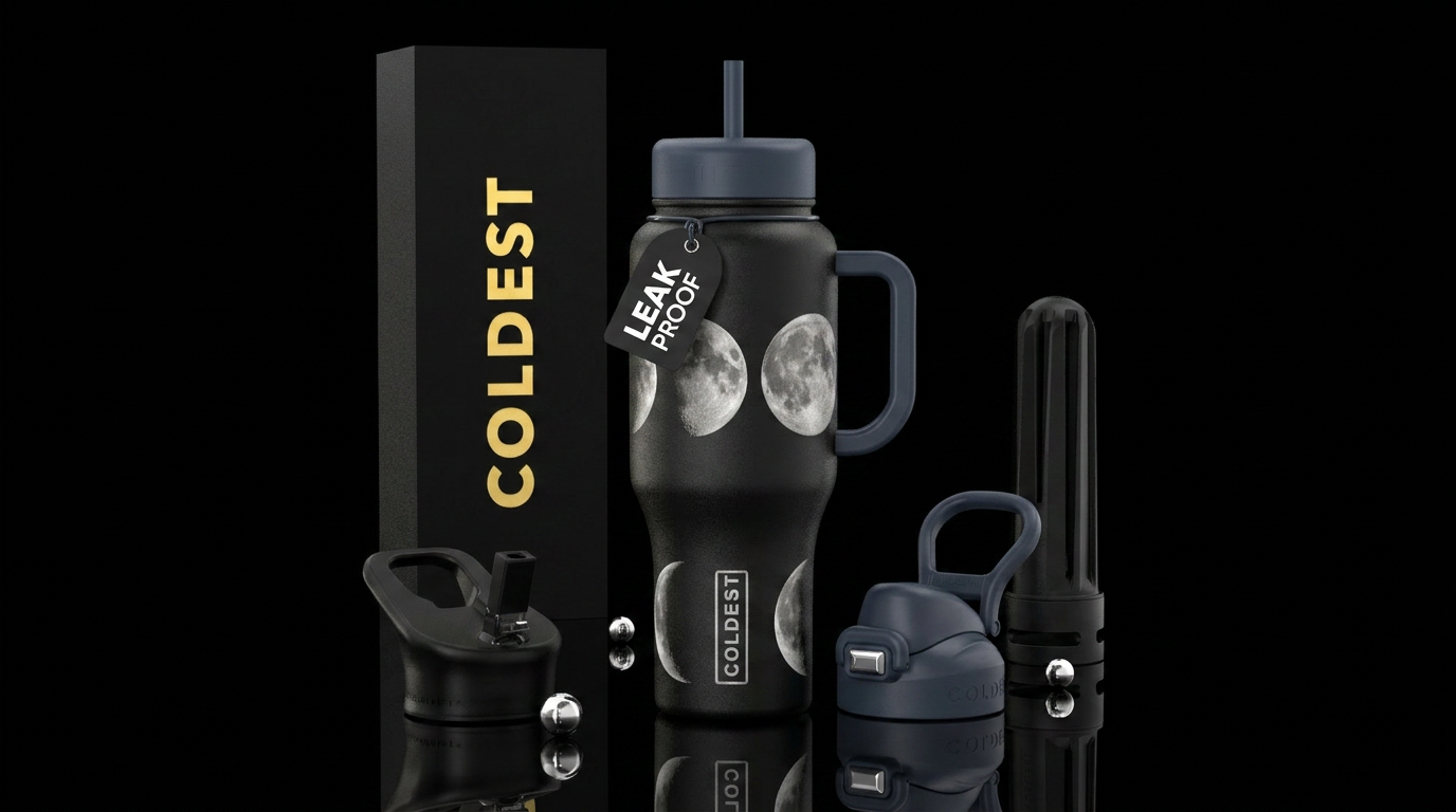 Moon phases, realistic water bottle design