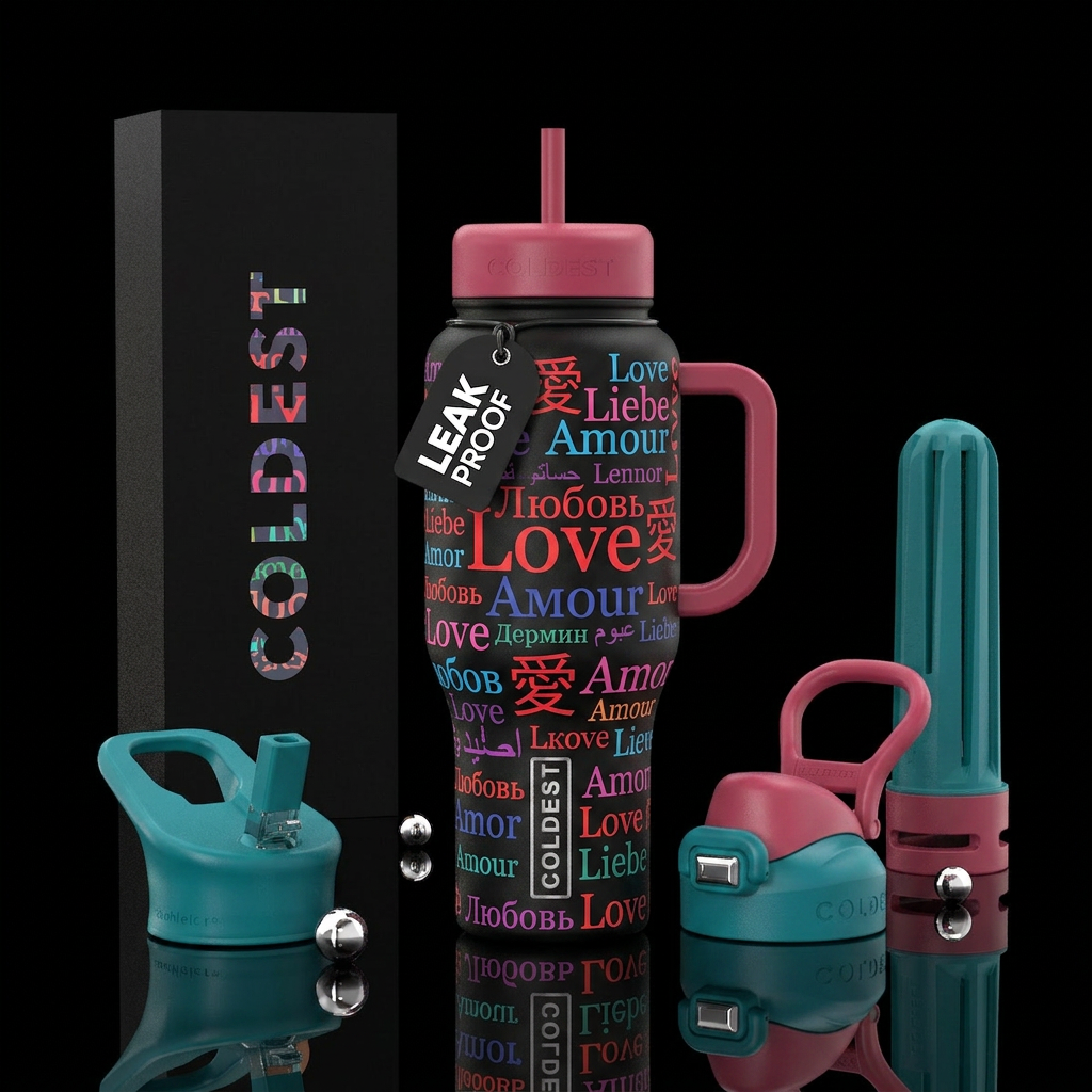 Love in every language water bottle design
