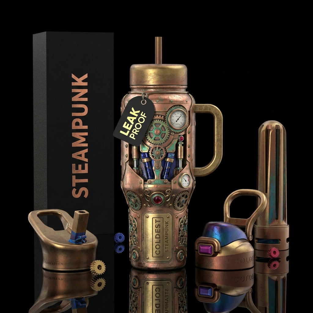 robot, steampunk water bottle design