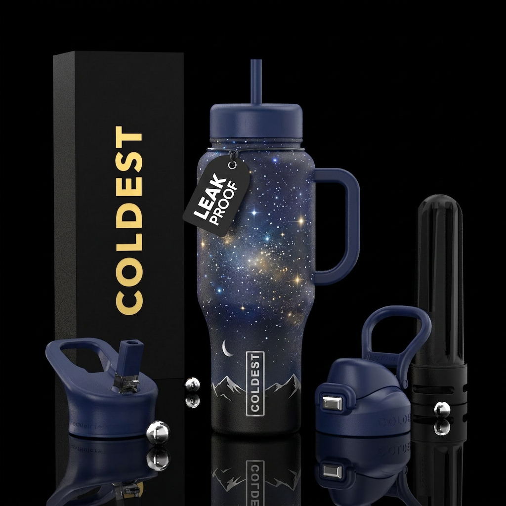 tranquil, starry night water bottle design