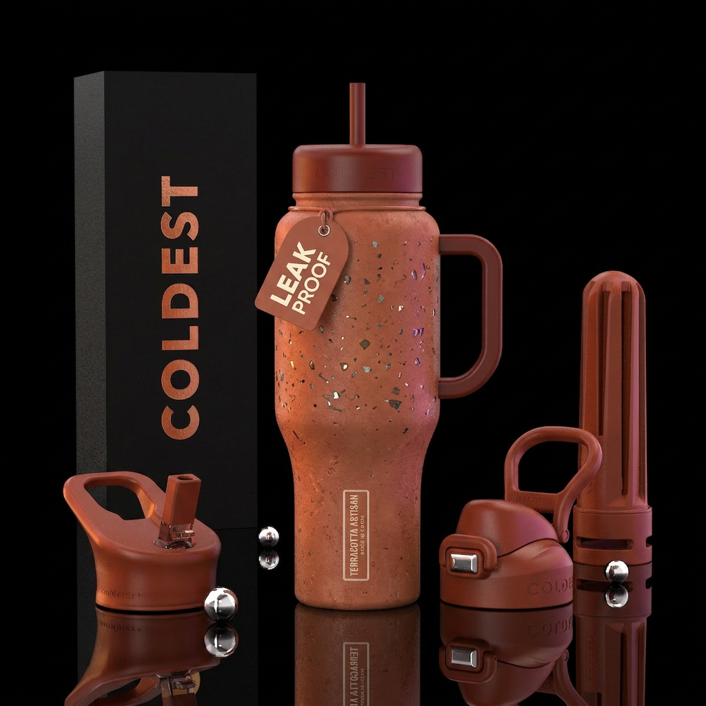 terracotta, mixed media water bottle design