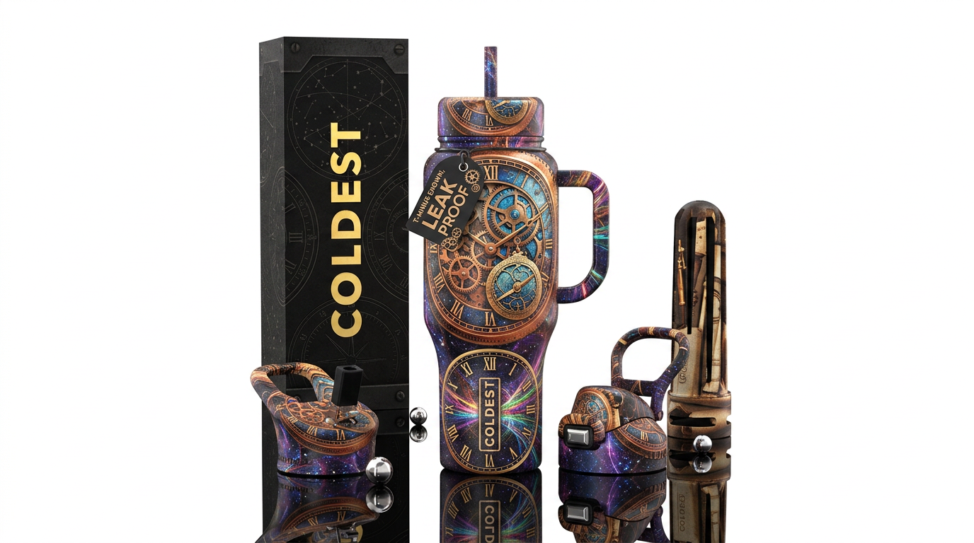 Time traveler water bottle design