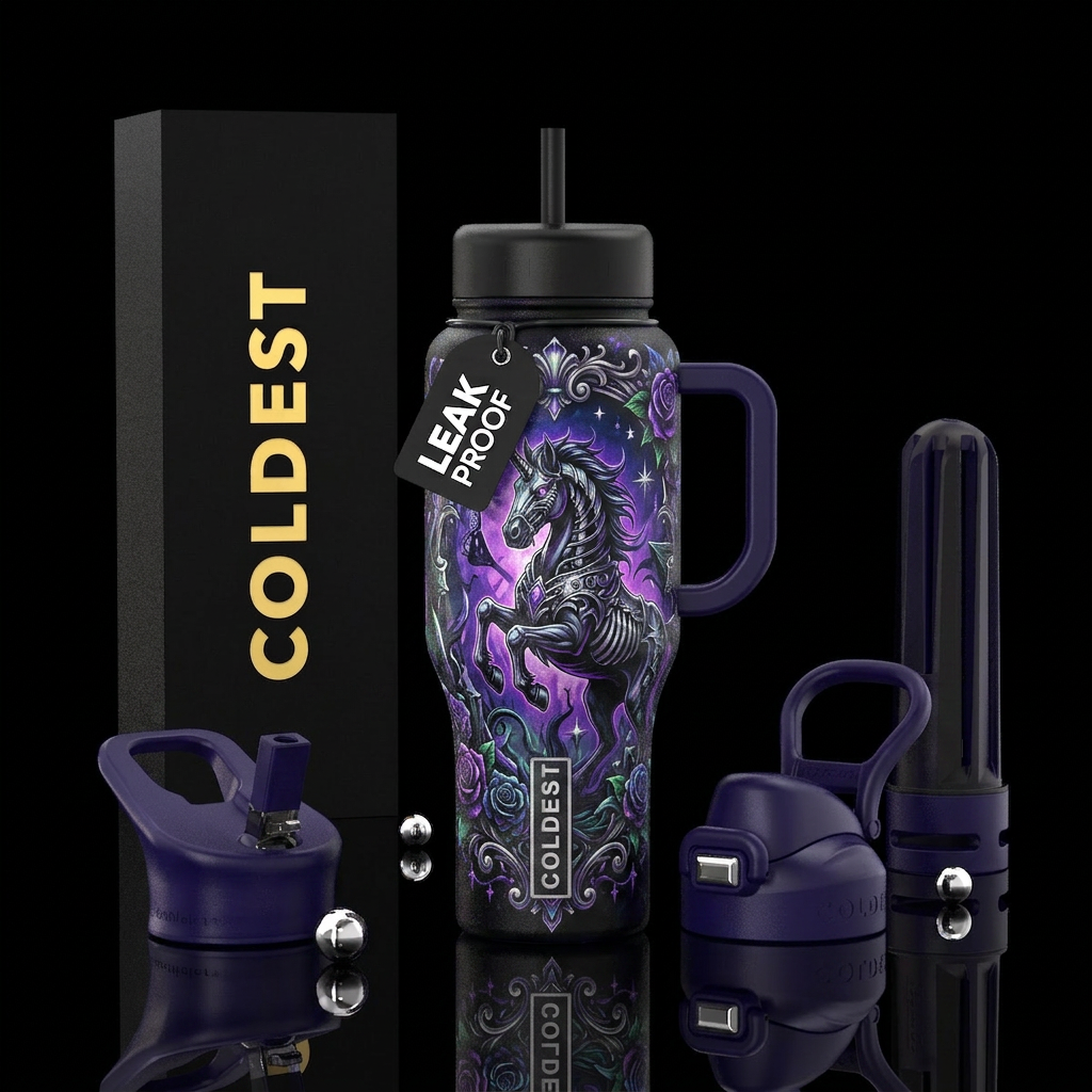 Gothic unicorn water bottle design