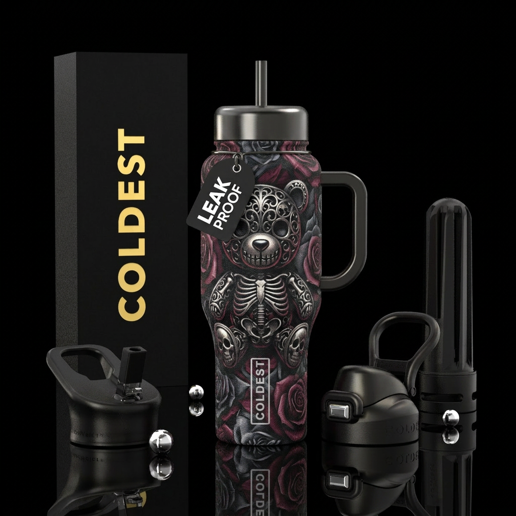 Gothic Teddy Bear water bottle design