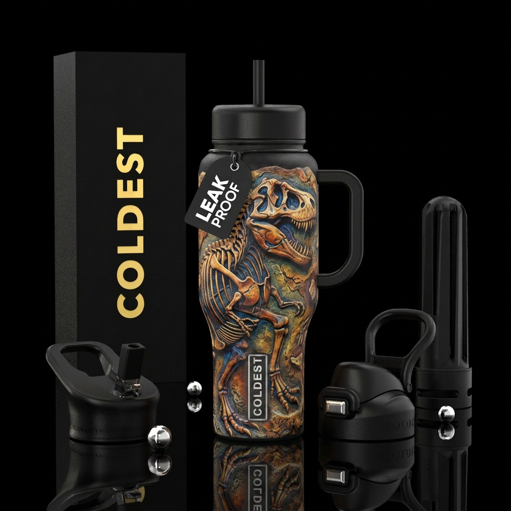 T-Rex fossil, realistic water bottle design