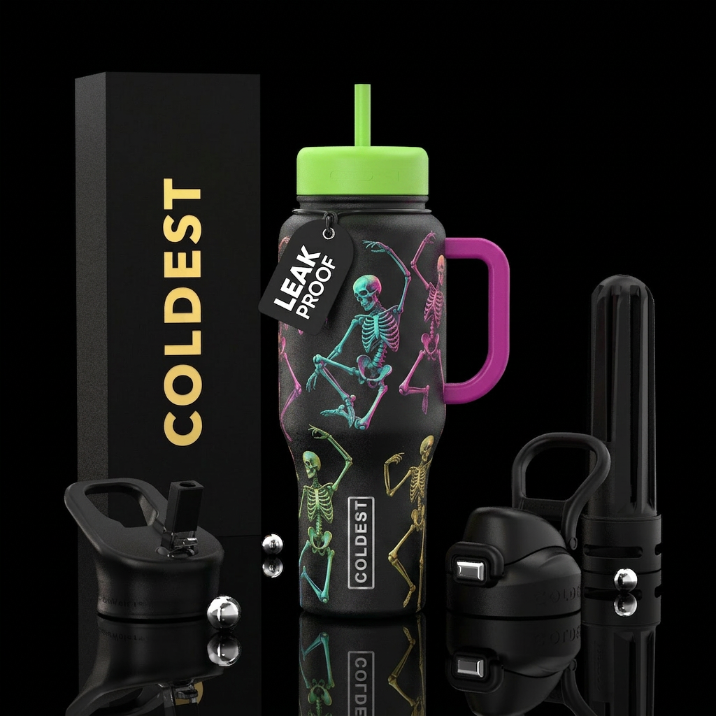 Dancing skeleton water bottle design