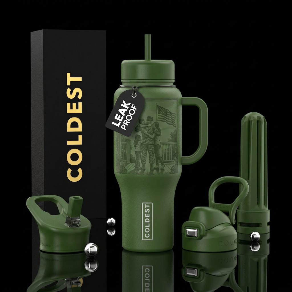 Soldier coming home water bottle design