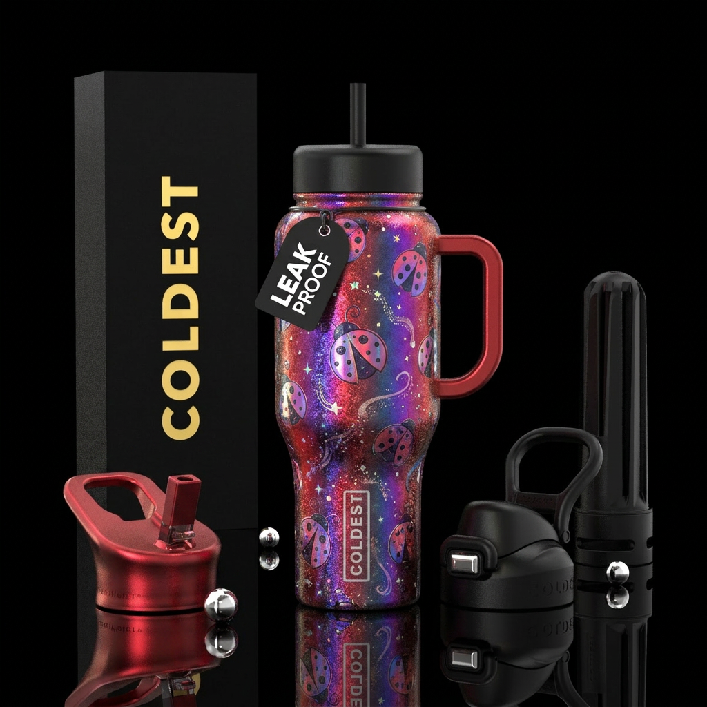 ladybug, magical, irridescent water bottle design