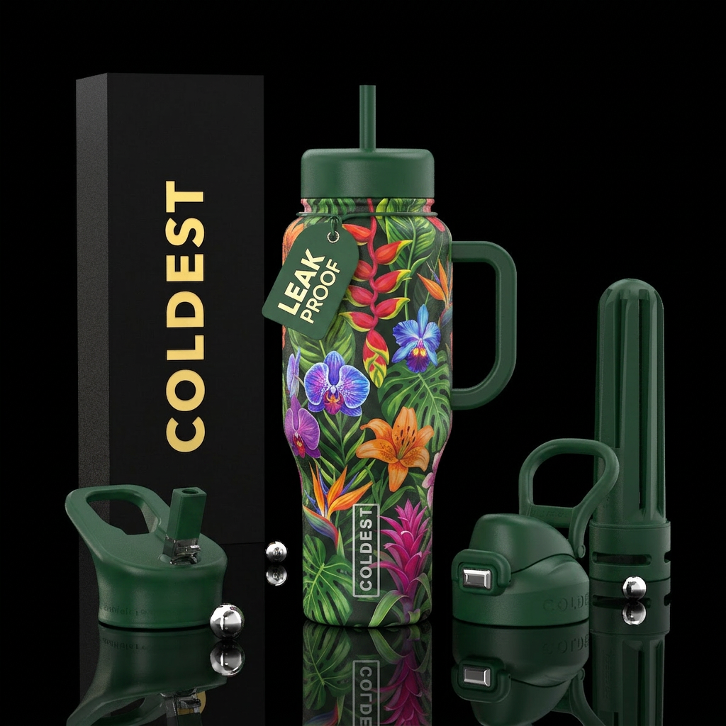 exotic plants, alluring water bottle design
