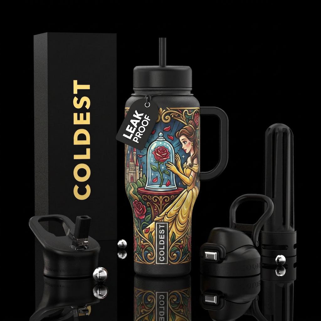 Belle and the enchanted rose water bottle design