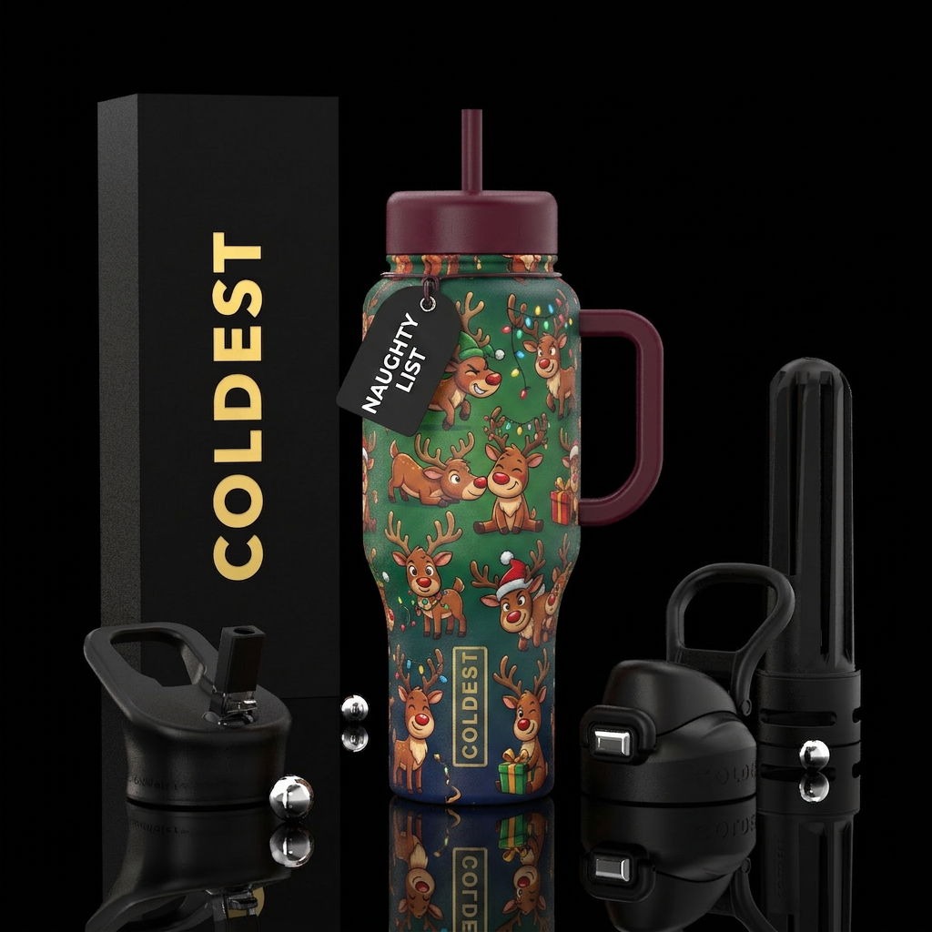 Naughty reindeer water bottle design