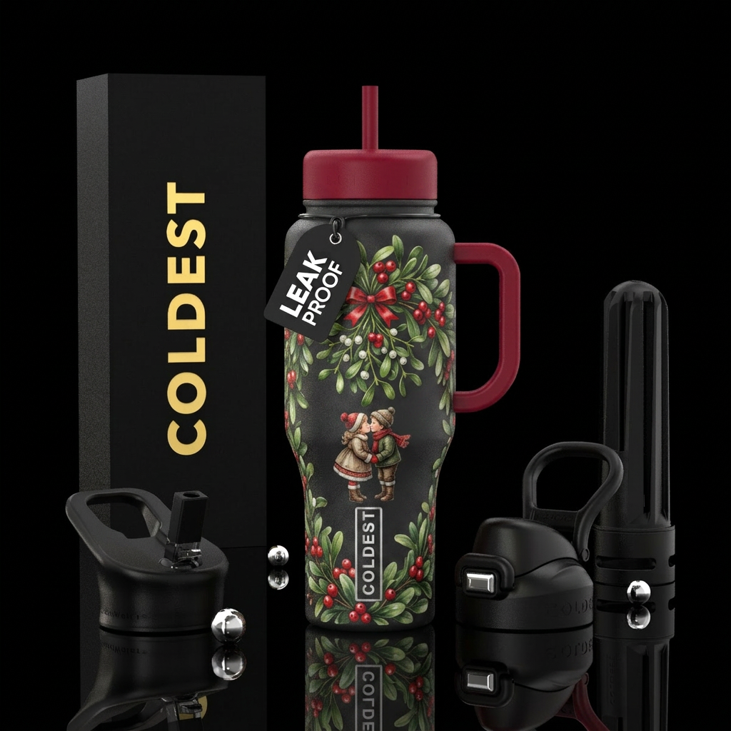 Kissing under the mistletoe water bottle design