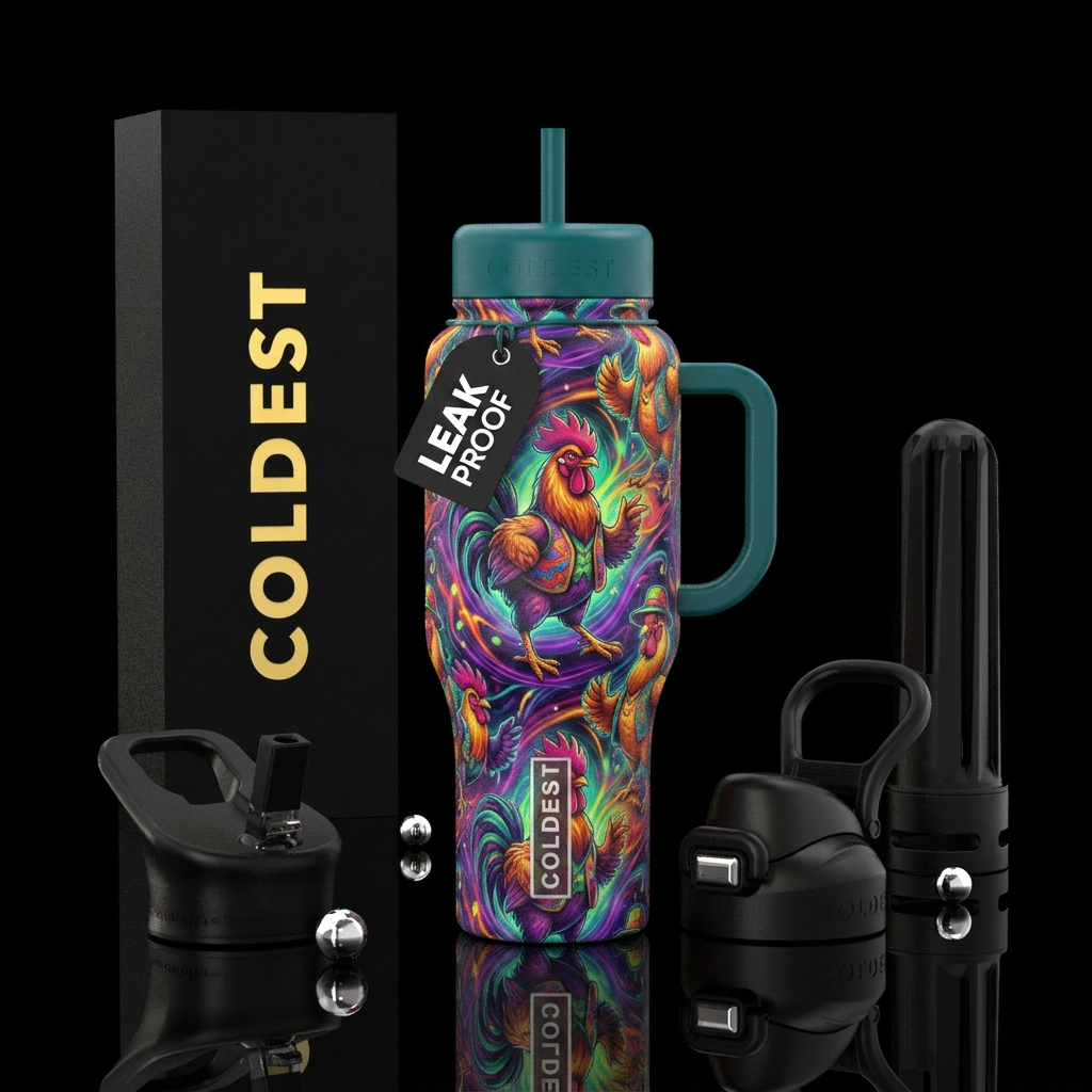 Funky chicken dance water bottle design