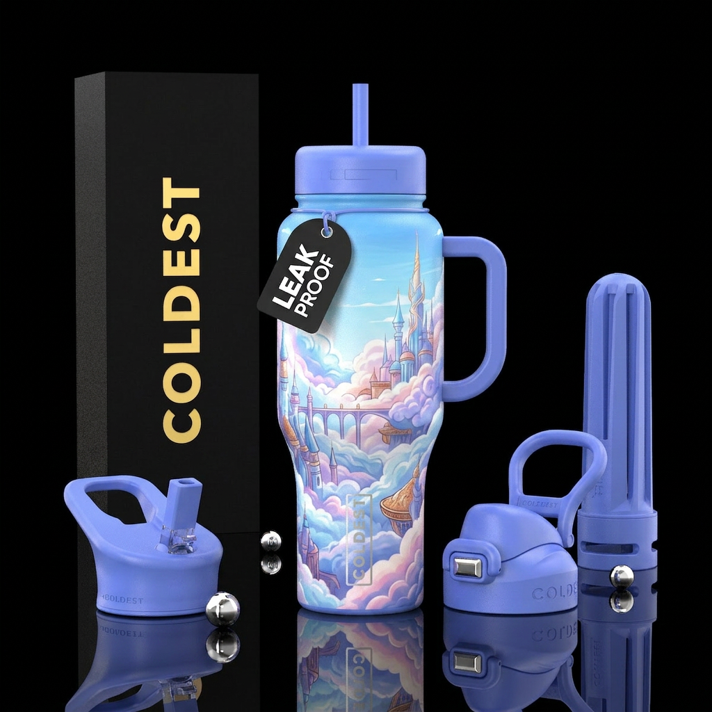 cloud city, dreamy water bottle design