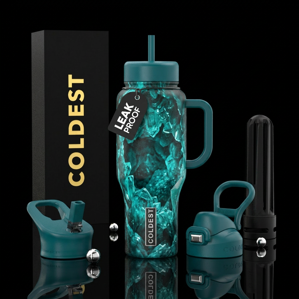 turquoise, crystal cave water bottle design