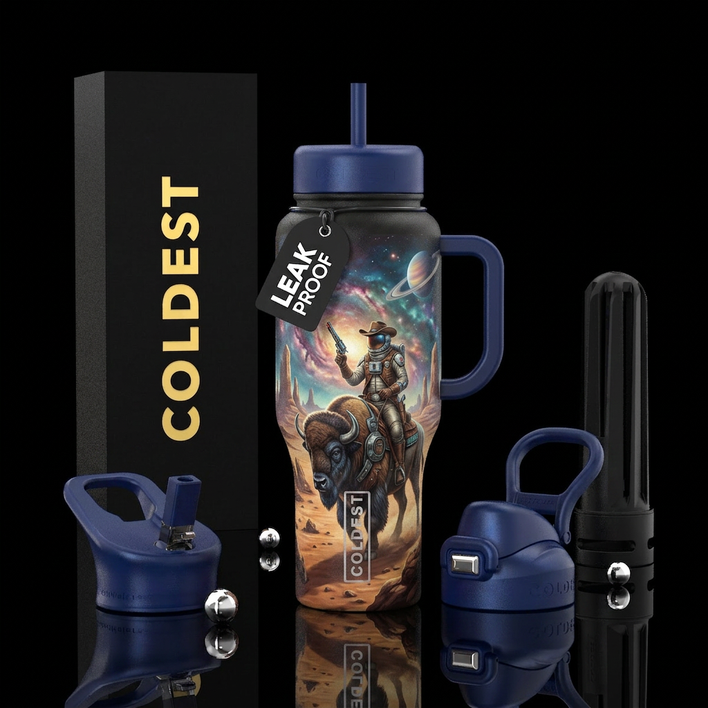 space cowboy water bottle design