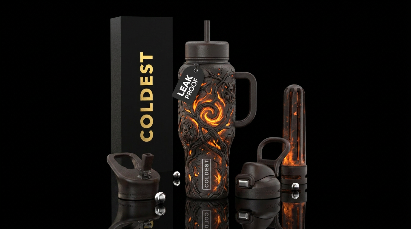 gothic, firery, ceramics water bottle design