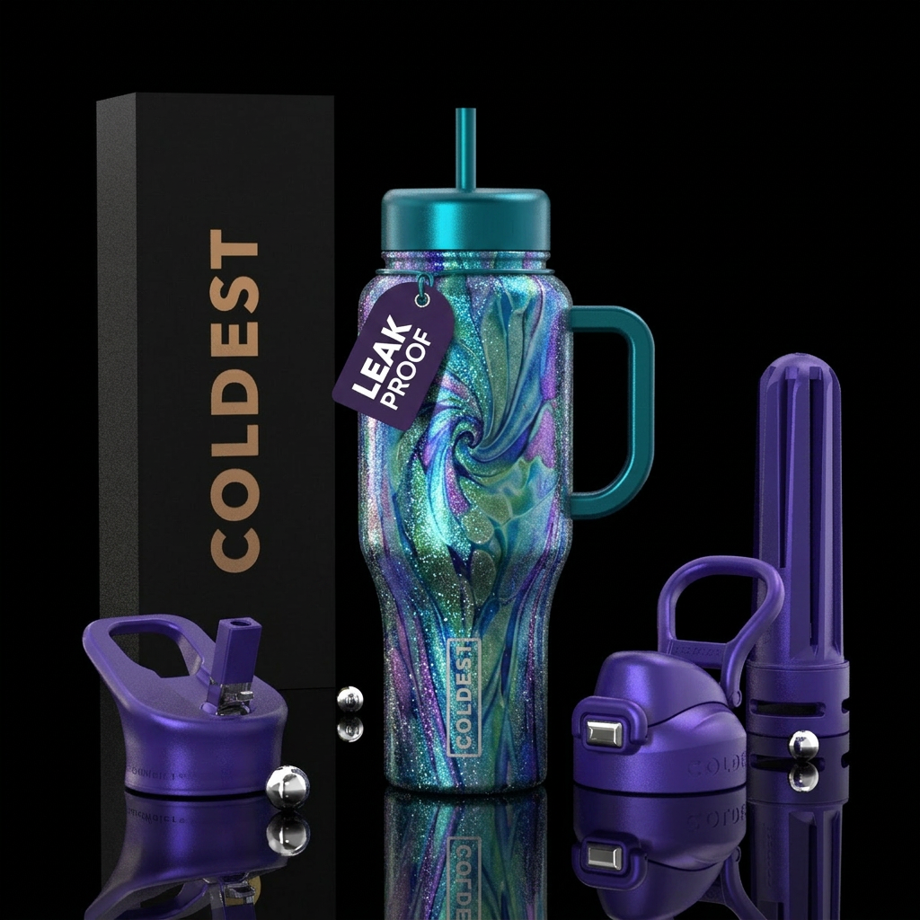glass blowing, sparkly, artistic water bottle design