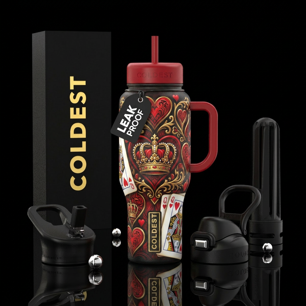 Queen of hearts water bottle design