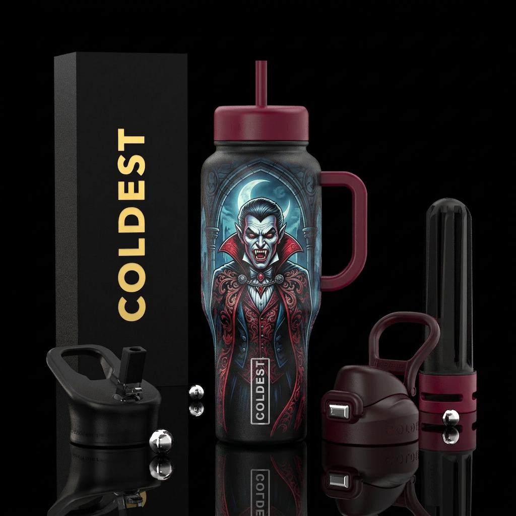 Gothic vampire water bottle design