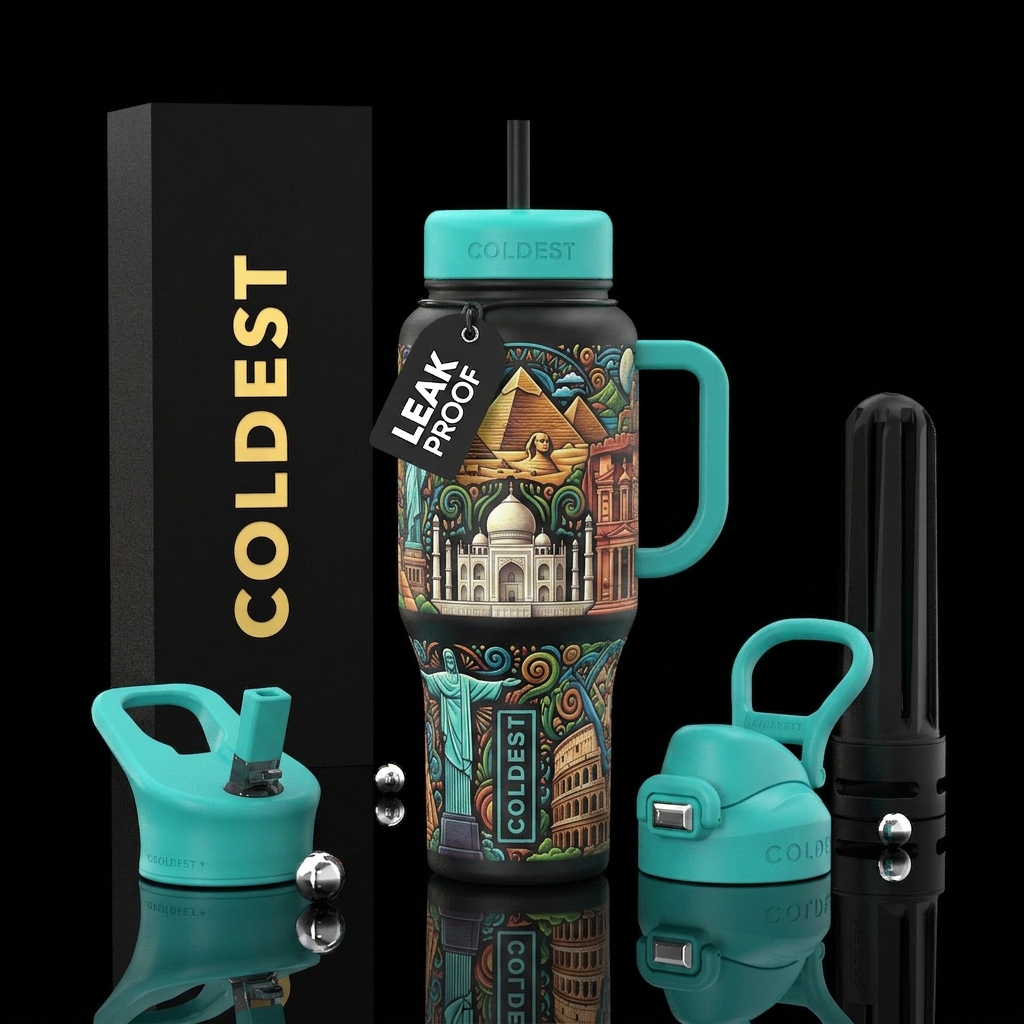 All the wonders of the world water bottle design