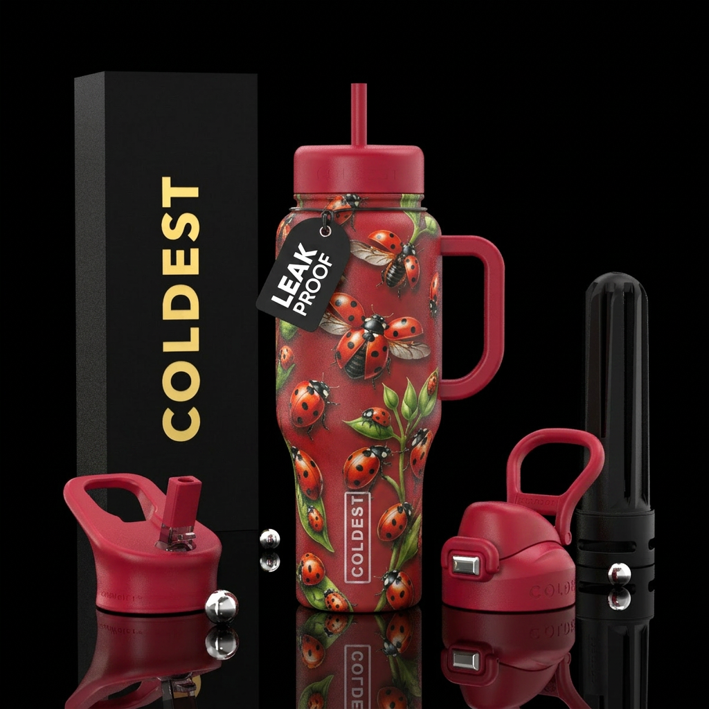 Flying ladybugs water bottle design