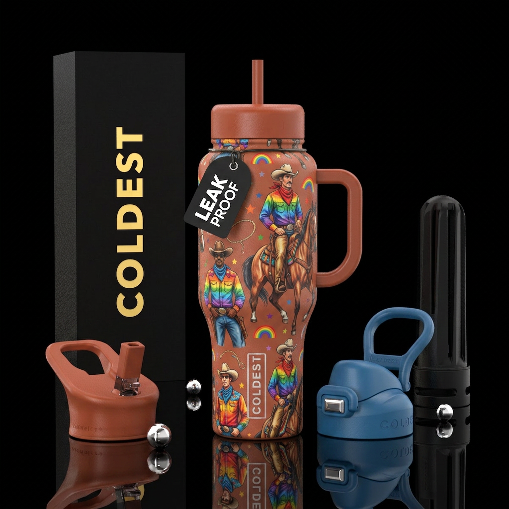 Rainbow cowboy water bottle design