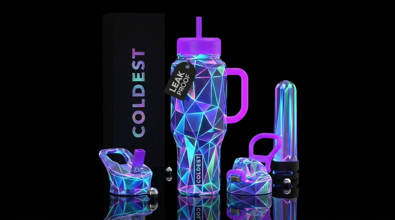 low poly, glowie water bottle design